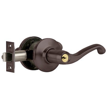 Schlage Grade 2 Tubular Lock, Storeroom Function, Key in Lever Cylinder, Flair Lever, Oil-Rubbed Bronze Fini S80PD FLA 613 LH